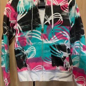Aritzia graphic sweater pink black teal white size small $30